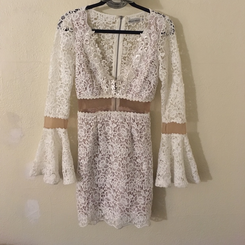 Beautiful white lace formal dress with mesh